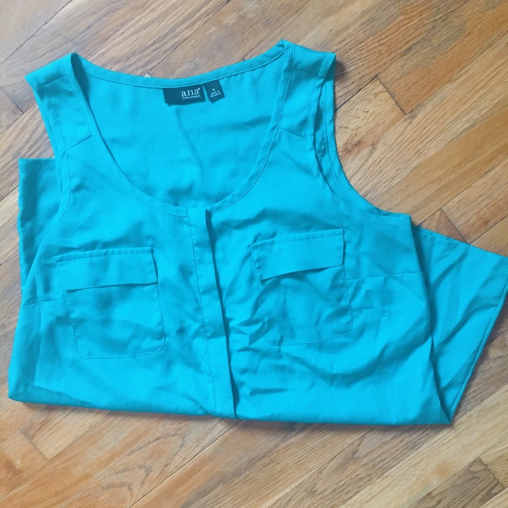teal front button blouse tank